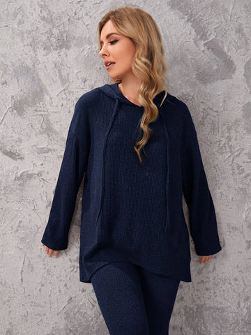 Drop Shoulder Ribbed Hooded Top & Leggings Set