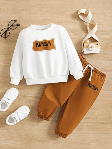 Baby Letter Graphic Pullover & Drawstring Waist Pants
