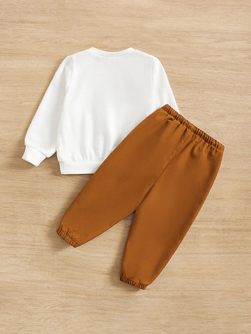 Baby Letter Graphic Pullover & Drawstring Waist Pants