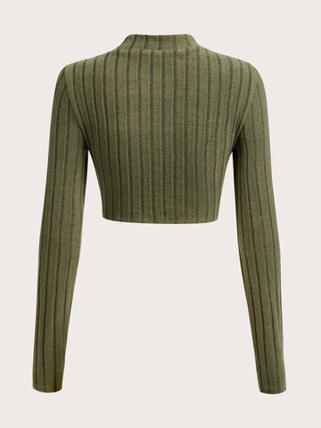 EZwear Cut Out Front Mock Neck Crop Tee