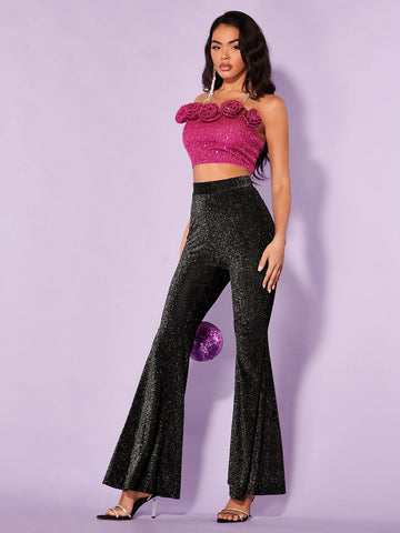 BAE Solid Glitter Flare Leg Pants