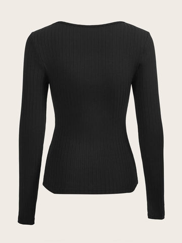 BAE Cut Out Front Ribbed Knit Tee