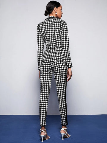 BIZwear Houndstooth Print Blazer & Pants Suit Set