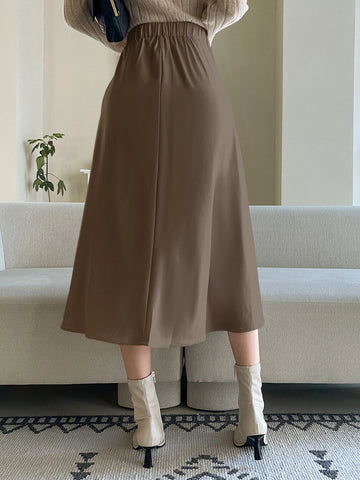 DAZY High Waist Plicated Detail Flared Skirt