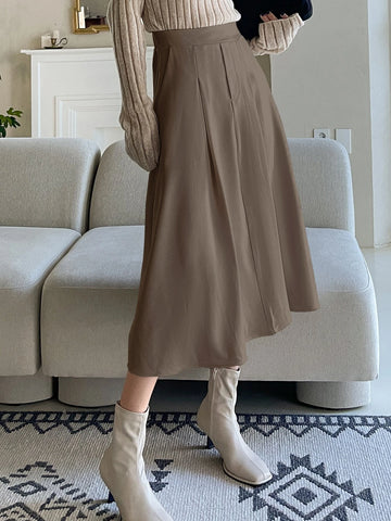 DAZY High Waist Plicated Detail Flared Skirt