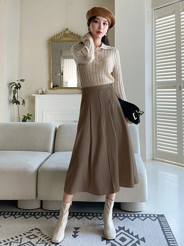 DAZY High Waist Plicated Detail Flared Skirt