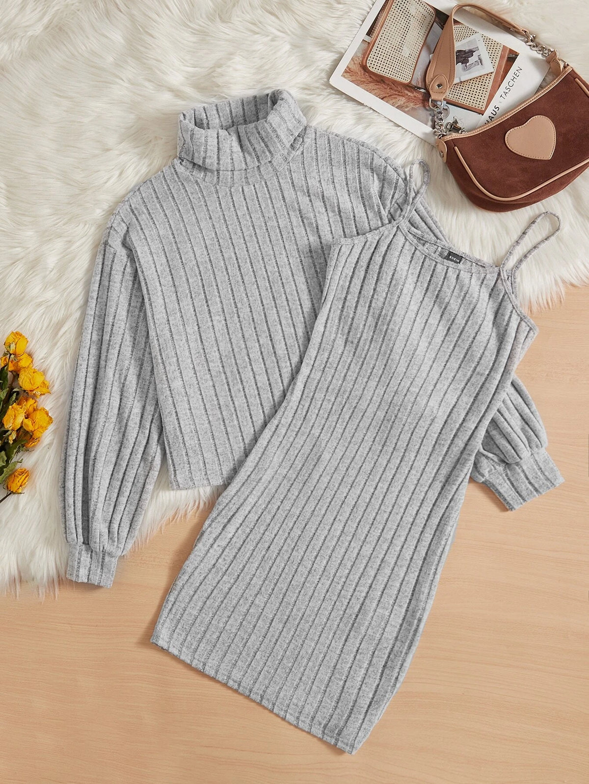 Turtleneck Drop Shoulder Tee & Skirt