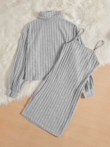 Turtleneck Drop Shoulder Tee & Skirt