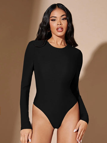 BAE Lace Up Backless Solid Bodysuit