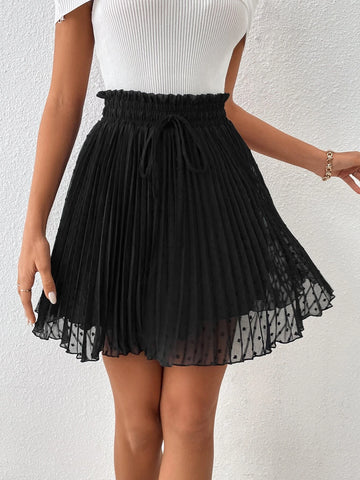 Paperbag Waist Pleated Skirt