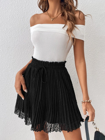 Paperbag Waist Pleated Skirt