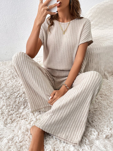 Unity Solid Ribbed Knit Cut Out Back Jumpsuit