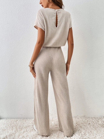 Unity Solid Ribbed Knit Cut Out Back Jumpsuit