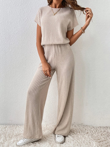 Unity Solid Ribbed Knit Cut Out Back Jumpsuit