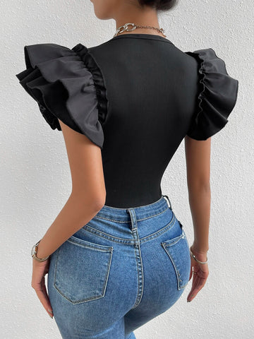 Solid Rib Knit Layered Sleeve Bodysuit