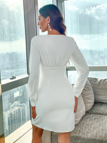 Surplice Neck Tulip Hem Bodycon Dress