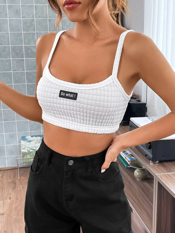 Letter Patched Detail Crop Cami Top
