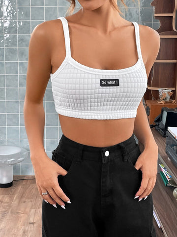 Letter Patched Detail Crop Cami Top