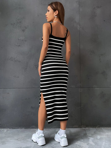 Striped Split Thigh Cami Dress