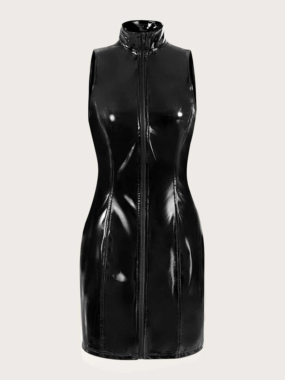 Zip Up PU Leather Bodycon Dress