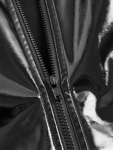 Zip Up PU Leather Bodycon Dress