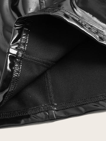 Zip Up PU Leather Bodycon Dress