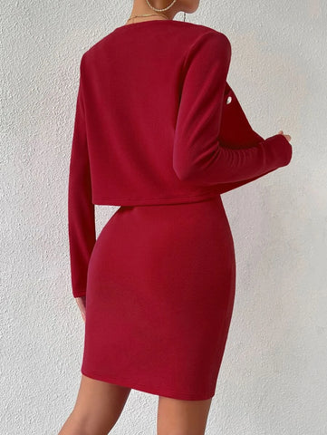 Solid Cami Bodycon Dress & Button Front Jacket