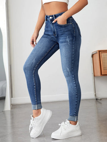 PETITE High Waist Roll Up Hem Skinny Jeans