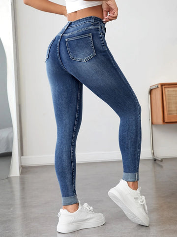 PETITE High Waist Roll Up Hem Skinny Jeans