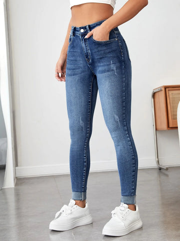 PETITE High Waist Roll Up Hem Skinny Jeans