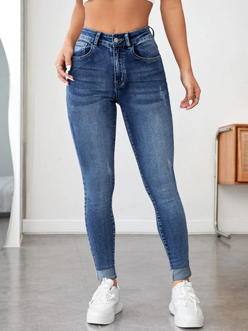 PETITE High Waist Roll Up Hem Skinny Jeans