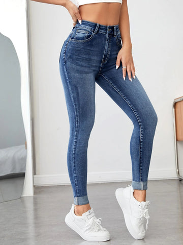 PETITE High Waist Roll Up Hem Skinny Jeans
