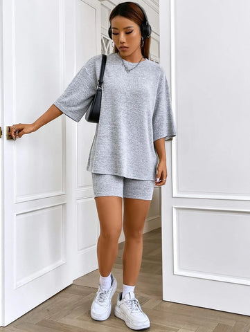 Solid Drop Shoulder Tee & Biker Shorts