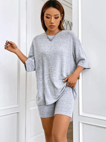 Solid Drop Shoulder Tee & Biker Shorts
