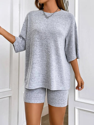 Solid Drop Shoulder Tee & Biker Shorts