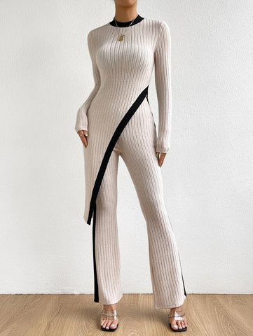 Contrast Trim Asymmetrical Hem Tee & Pants