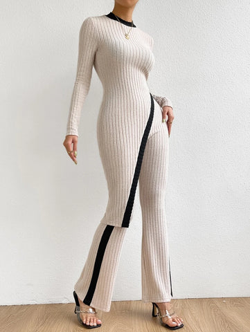 Contrast Trim Asymmetrical Hem Tee & Pants