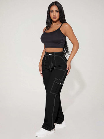 PETITE High Waist Flap Pocket Side Cargo Jeans