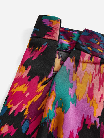 Solid Tank Top & Graphic Print Split Thigh Skirt