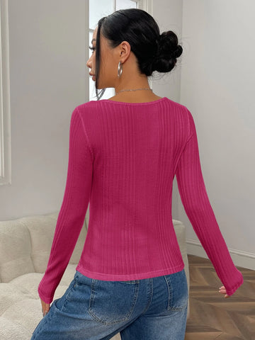 Square Neck Ribbed Knit Tee