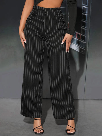 PETITE Striped Print Straight Leg Pants