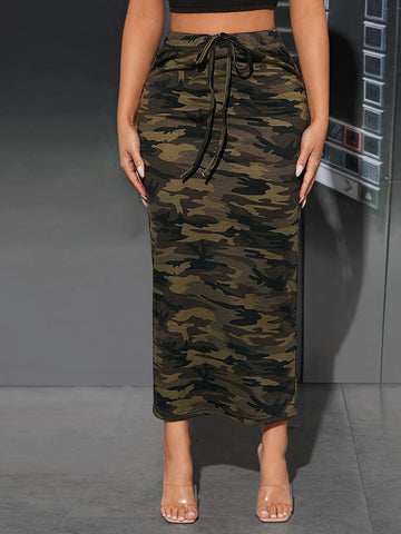 PETITE Camo Print Knot Front Pencil Skirt
