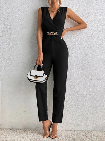 Tall Chain Detail Surplice Neck Jumpsuit