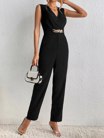 Tall Chain Detail Surplice Neck Jumpsuit