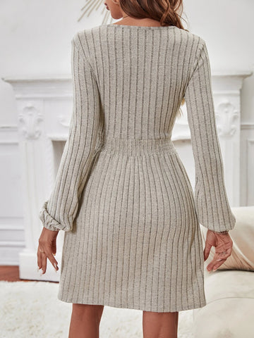 Frenchy Solid Lantern Sleeve A-line Dress