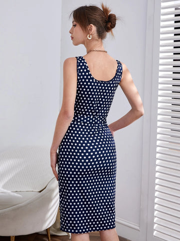 Polka Dot Belted Bodycon Dress
