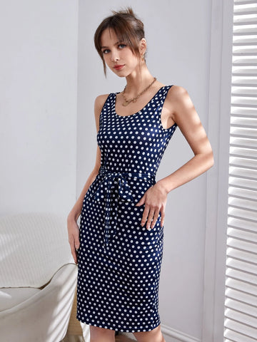 Polka Dot Belted Bodycon Dress