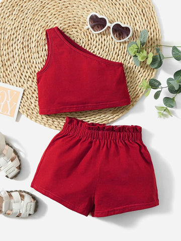 Baby One Shoulder Top & Paper Bag Waist Shorts