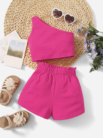 Baby One Shoulder Top & Paper Bag Waist Shorts