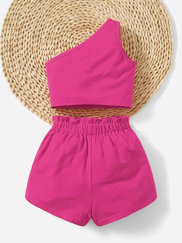 Baby One Shoulder Top & Paper Bag Waist Shorts